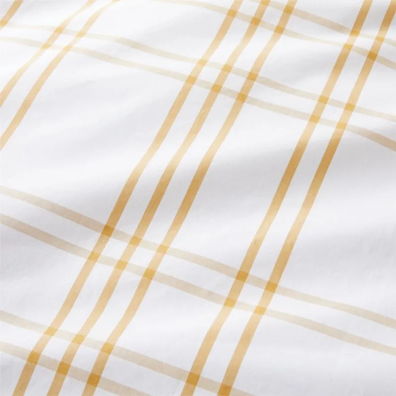 Crate&Barrel Stax Savannah Yellow Yarn-Dyed Organic Cotton Kids Twin Duvet Cover