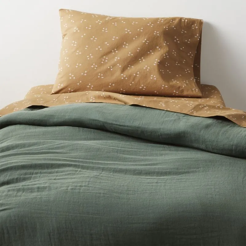 Crate&Barrel Supersoft Pine Green Organic Cotton Gauze Toddler Duvet Cover