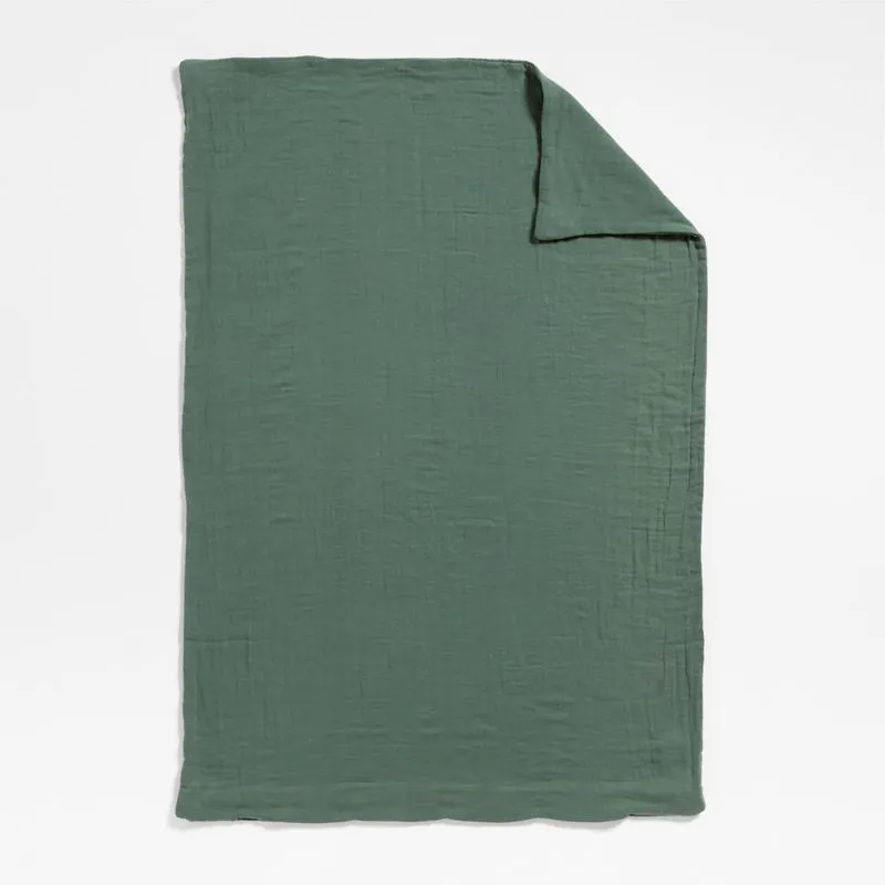 Crate&Barrel Supersoft Pine Green Organic Cotton Gauze Toddler Duvet Cover