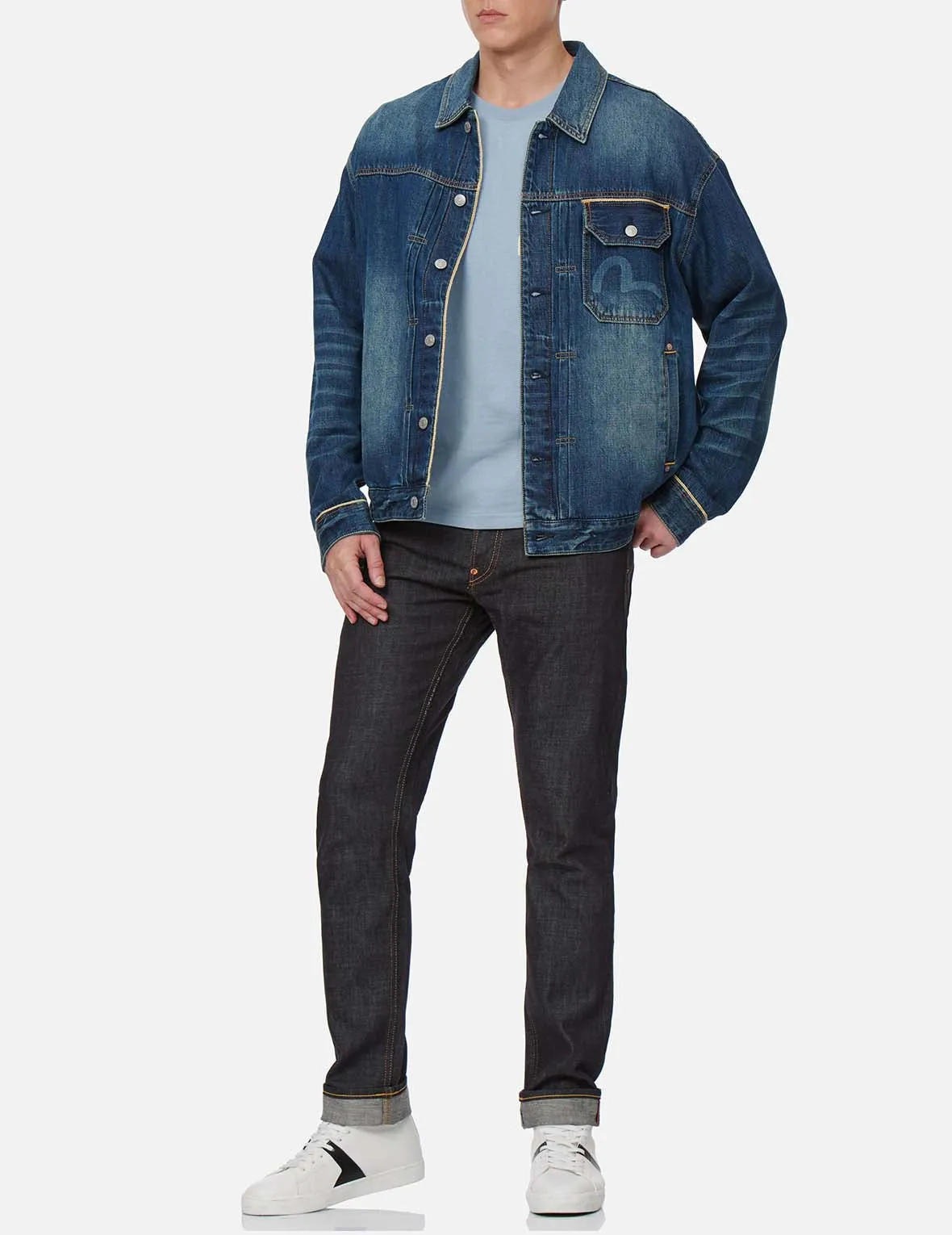 Daicock Discharged Print and Stitching Denim Jacket