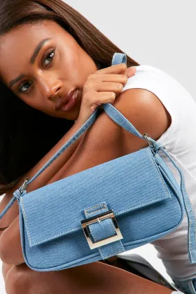 Denim Buckle Detail Shoulder Bag