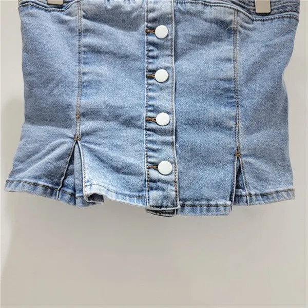 Diandra Strapless Denim Peplum Vest Top