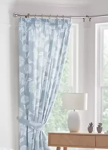 Dreams & Drapes Chrysanthemum Pair of Pencil Pleat Curtains with Tie-Backs - Blue | Kaleidoscope