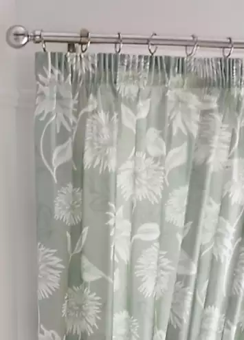 Dreams & Drapes Chrysanthemum Pair of Pencil Pleat Curtains with Tie-Backs - Green | Kaleidoscope