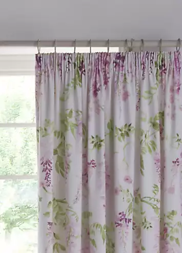 Dreams & Drapes Wisteria Pair of Pencil Pleat Curtains with Tie-Backs - Pink | Kaleidoscope