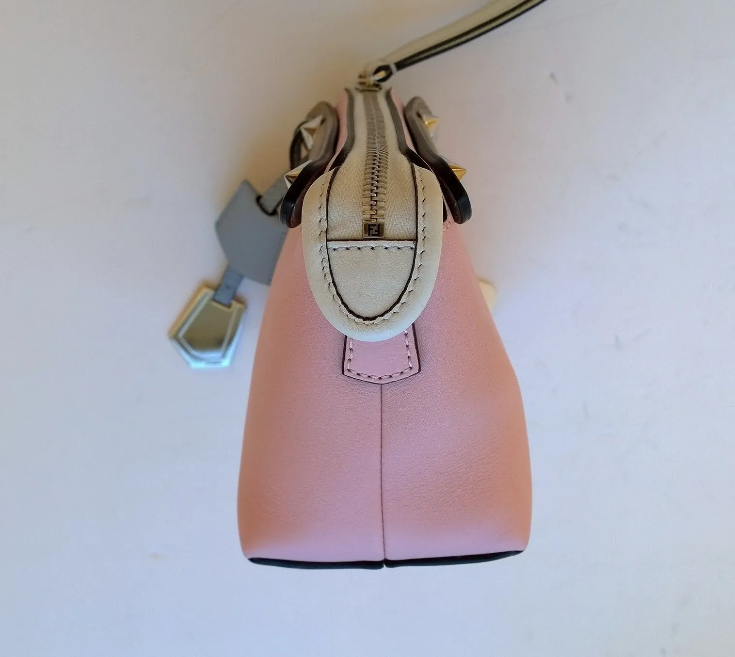 Fendi By The Way Boston Baby Bag in Pink Leather with crossbody strap purse