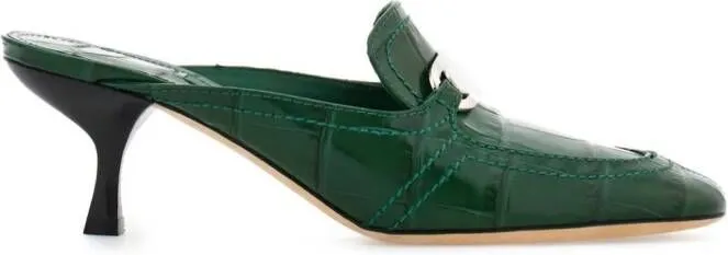 Ferragamo 55mm crocodile-embossed buckled mules Green