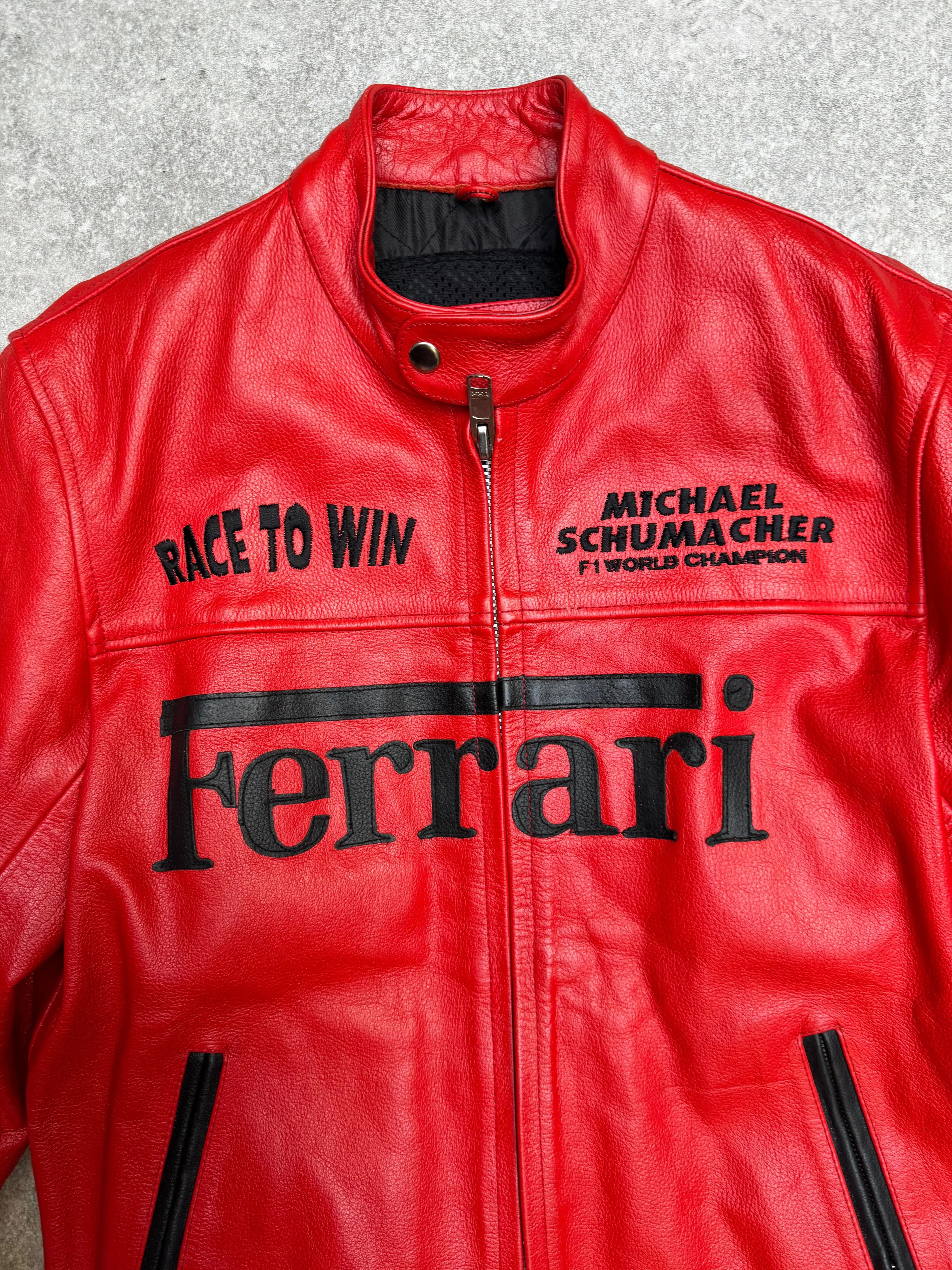 Ferrari Logo Embroidered Grained Leather Racing Jacket