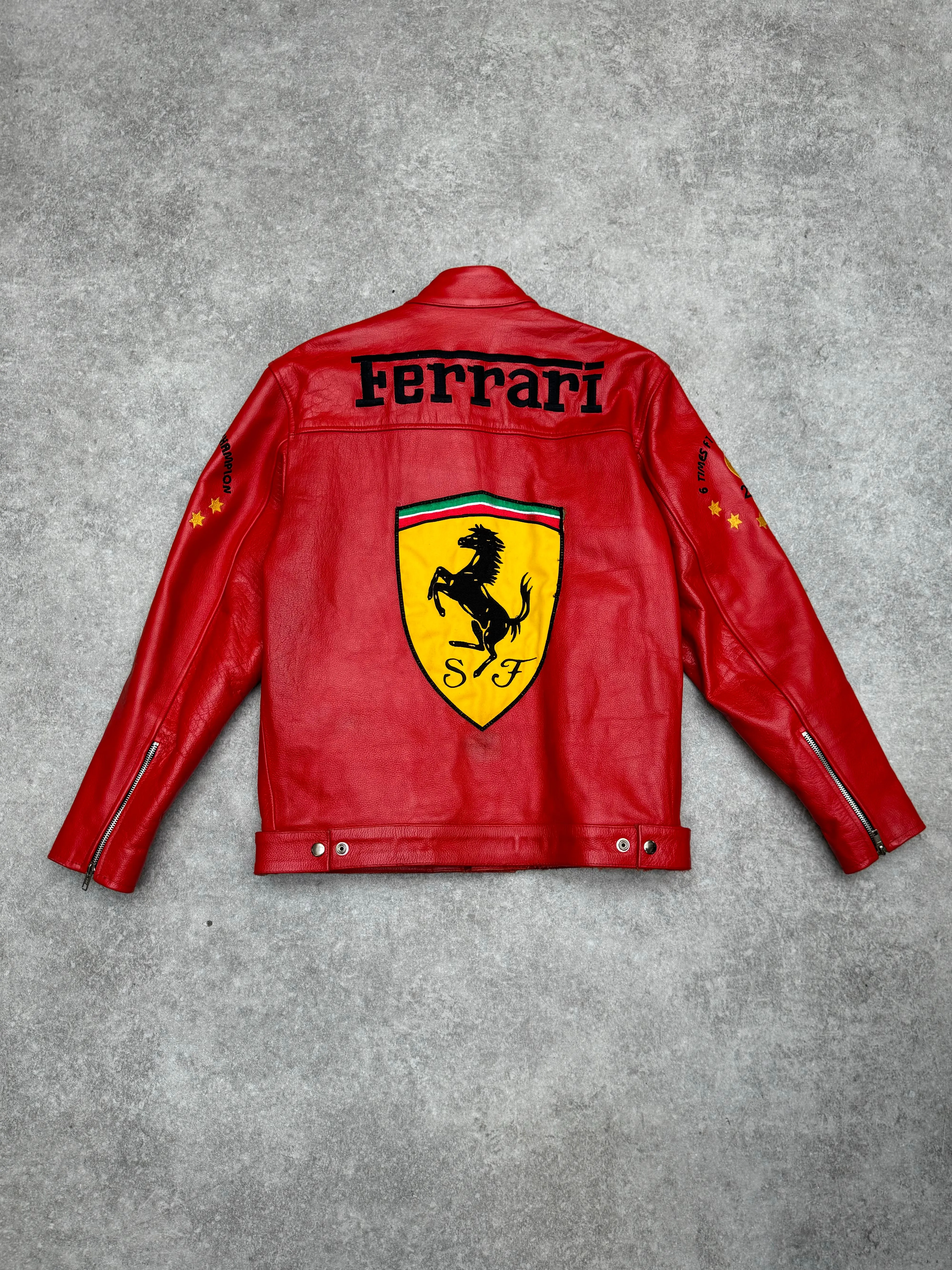 Ferrari Logo Embroidered Grained Leather Racing Jacket