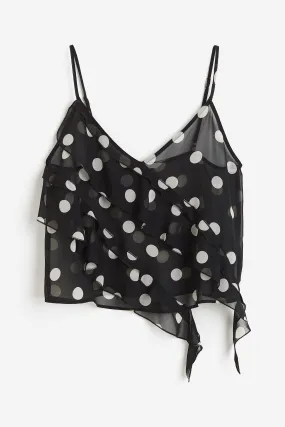 Flounce-trimmed strappy top - V-neck - Sleeveless - Black/Spotted - Ladies | H&M GB