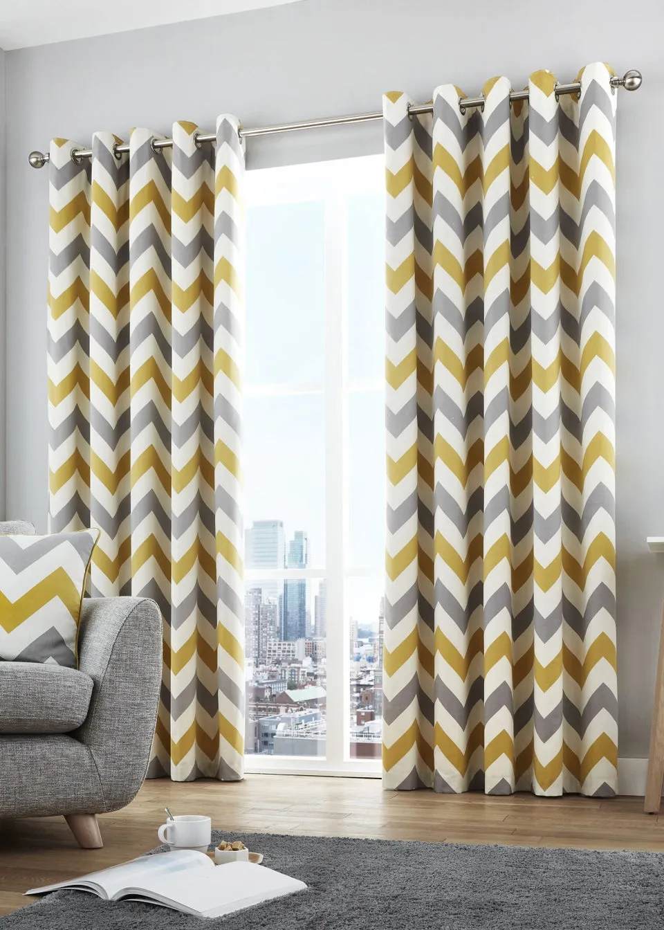 Fusion Chevron Curtains Yellow Eyelet Curtains