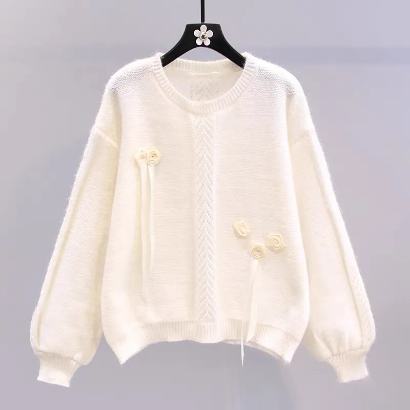 Gentle style three-dimensional flower sweater for women autumn and winter 2023 new Japanese style loose design western style swe