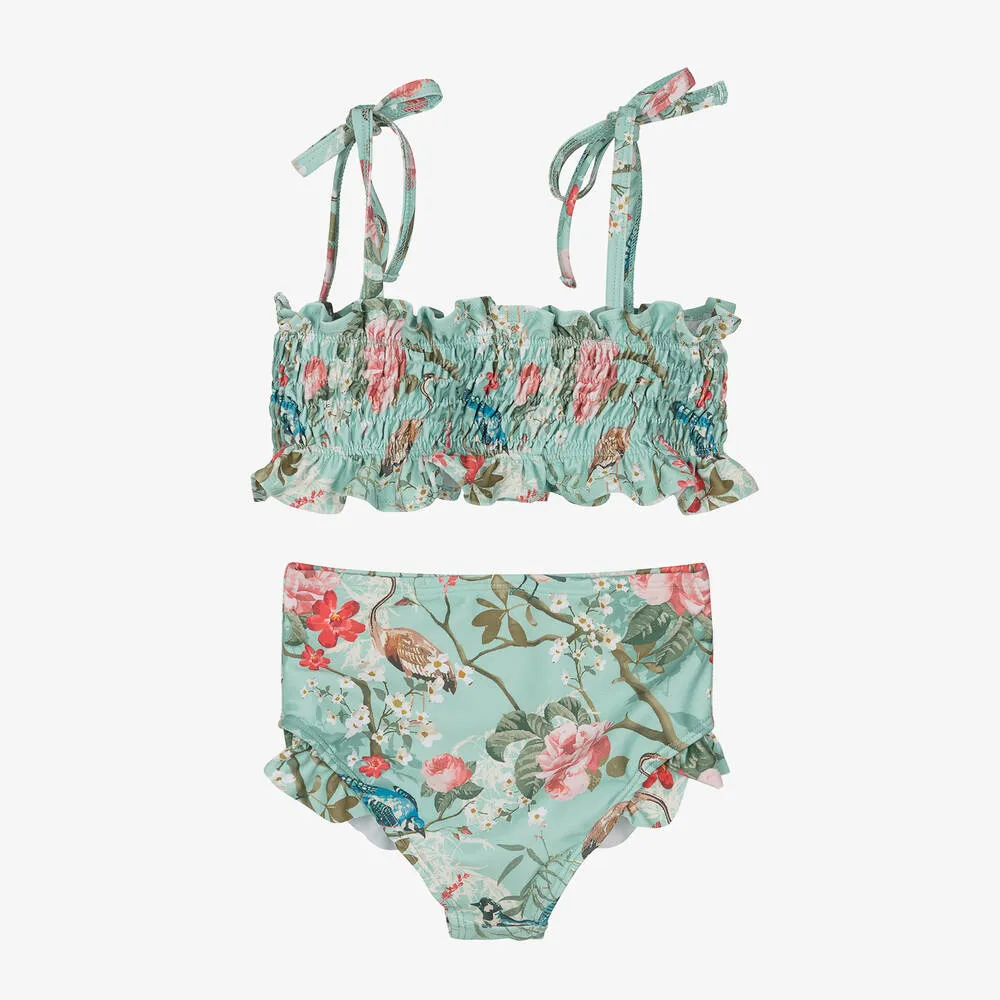 Girls Green Floral Bikini (UPF50+)