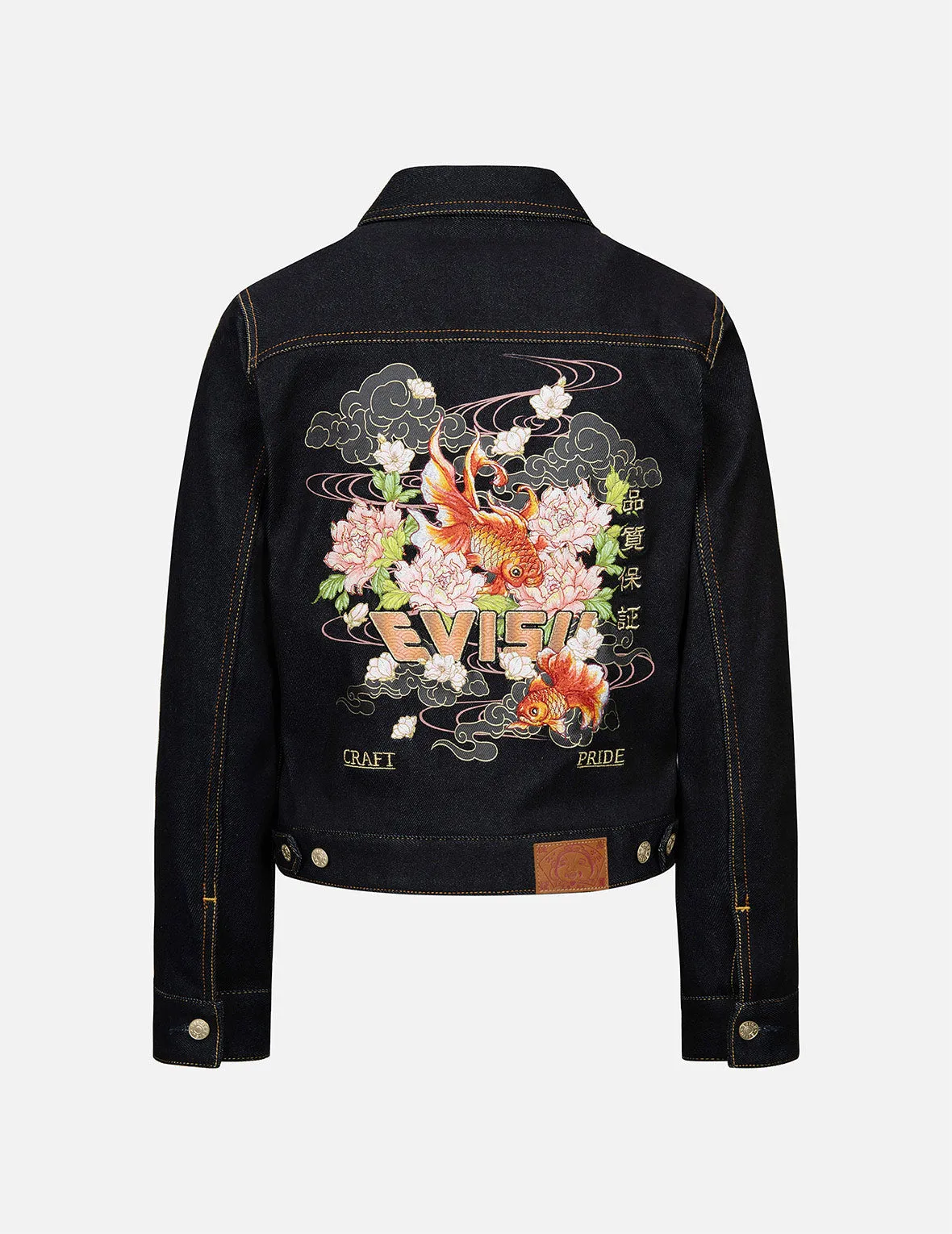 Goldfish and Floral Flow Embroidery Regular Fit Denim Jacket