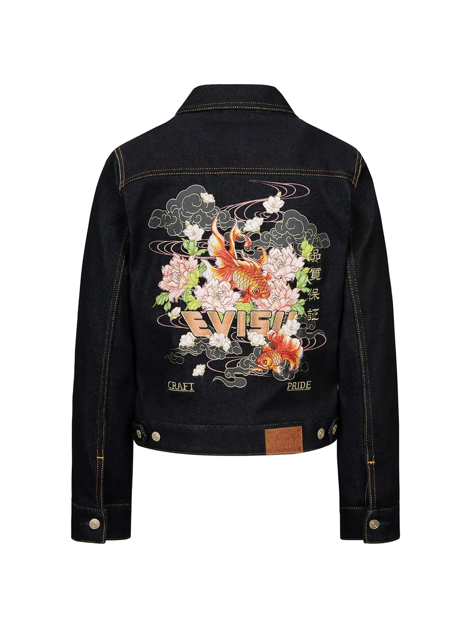 Goldfish and Floral Flow Embroidery Regular Fit Denim Jacket