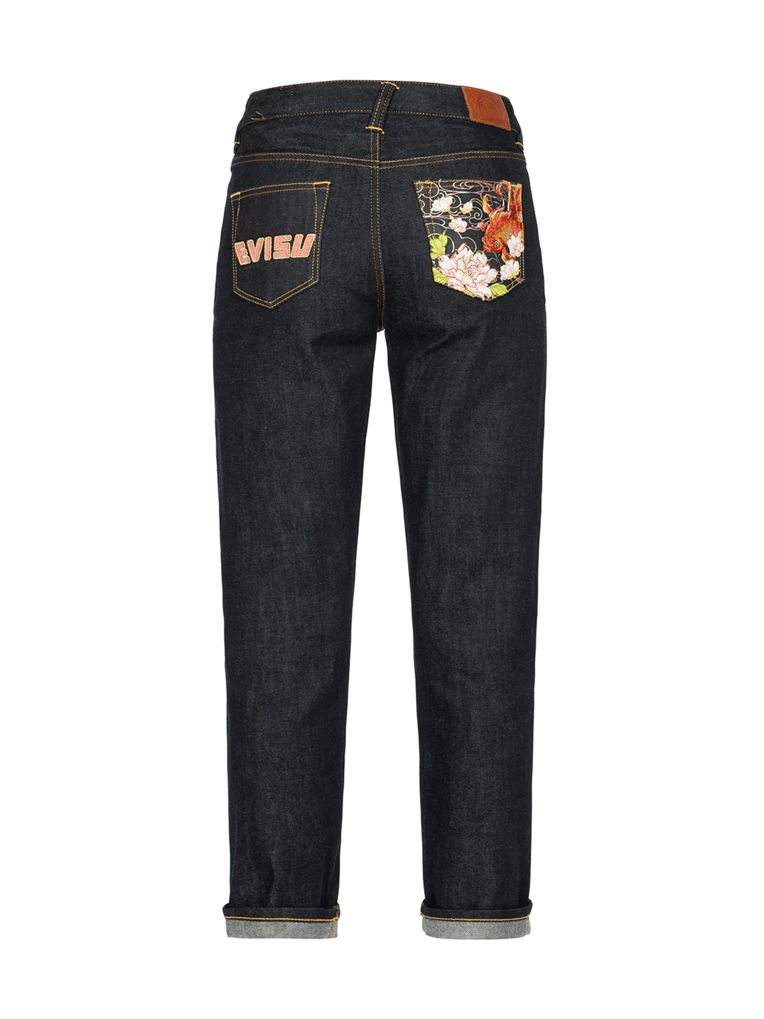 Goldfish and Floral Flow Embroidery Straight Fit Denim Jeans