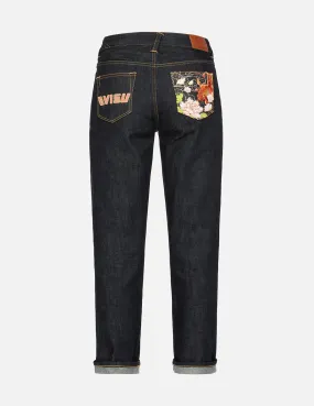 Goldfish and Floral Flow Embroidery Straight Fit Denim Jeans