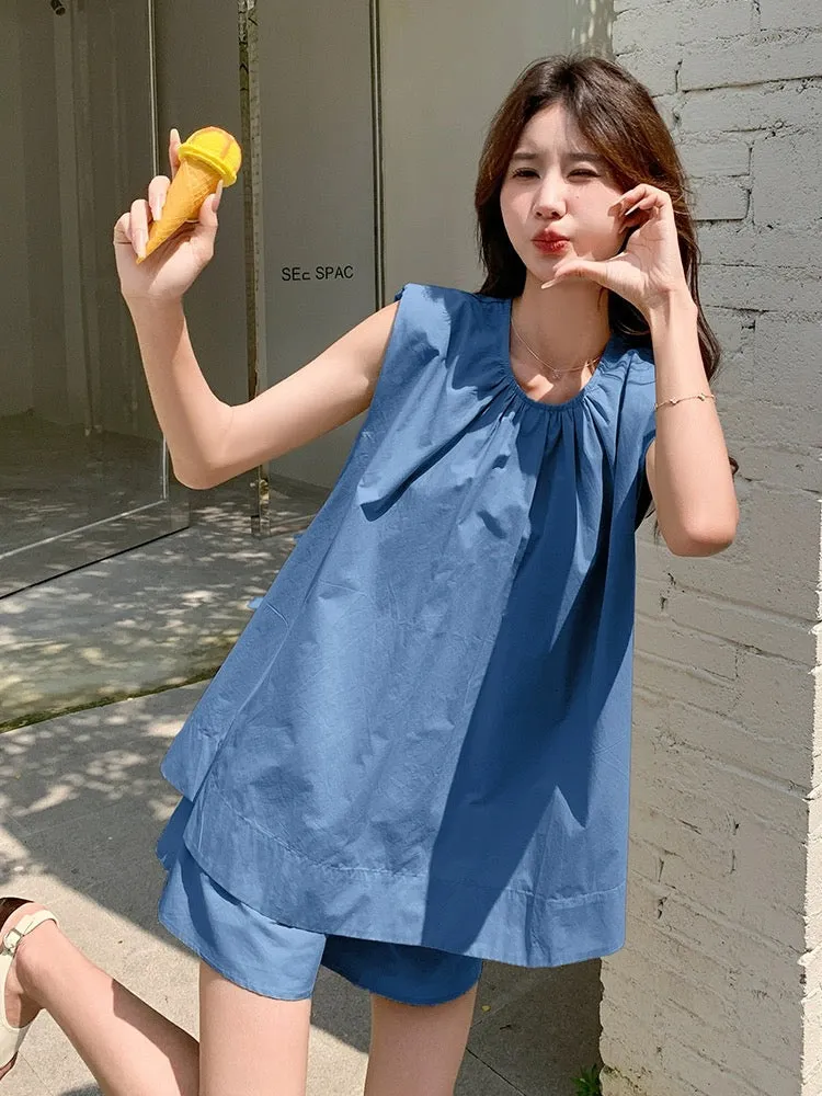 Gray fashionable age-reducing sleeveless top shorts suit for women summer 2024 new small casual style two-piece set