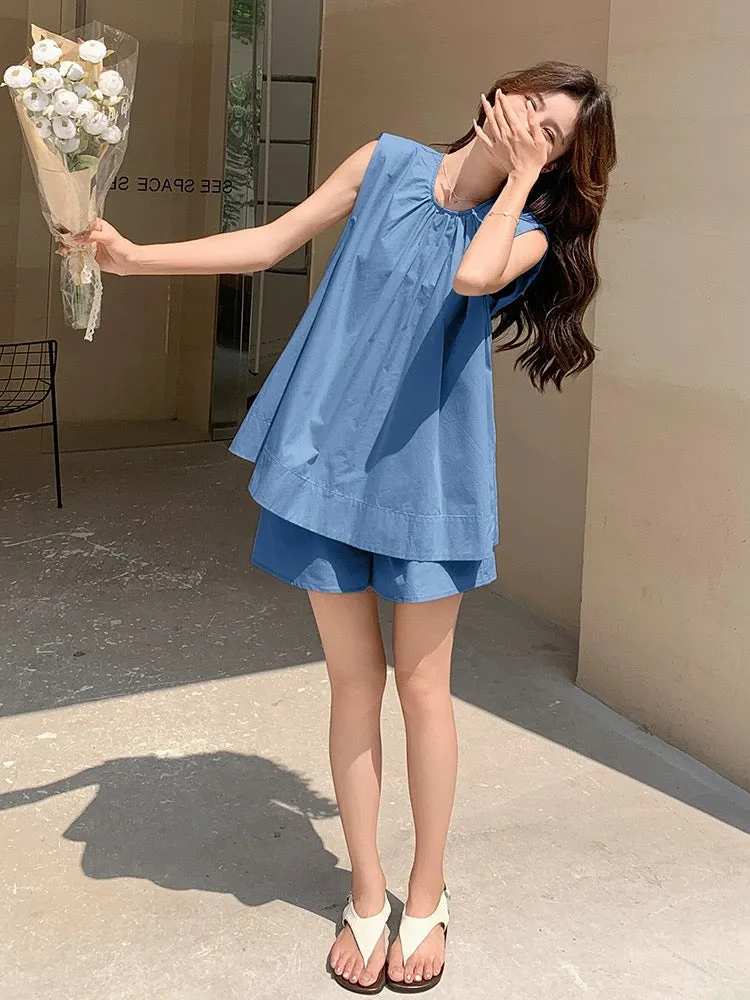 Gray fashionable age-reducing sleeveless top shorts suit for women summer 2024 new small casual style two-piece set