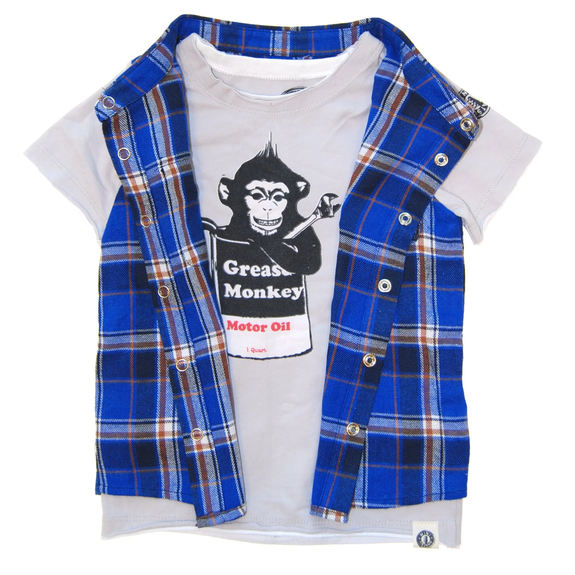 Grease Monkey Real Plaid Vest Baby T-Shirt by: Mini Shatsu