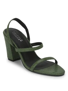 Green PU Snake Pattern Strappy Sandals