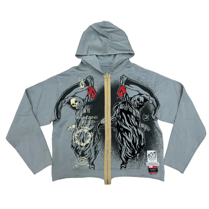 Gunzinii Angle Of Death Crop Top Zip-Up Hoodie Grey