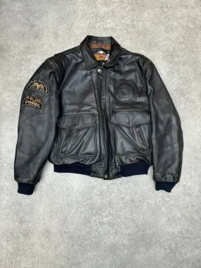 Harley Davidson Patchwork Sleeve Distressed Black Leather Jacket