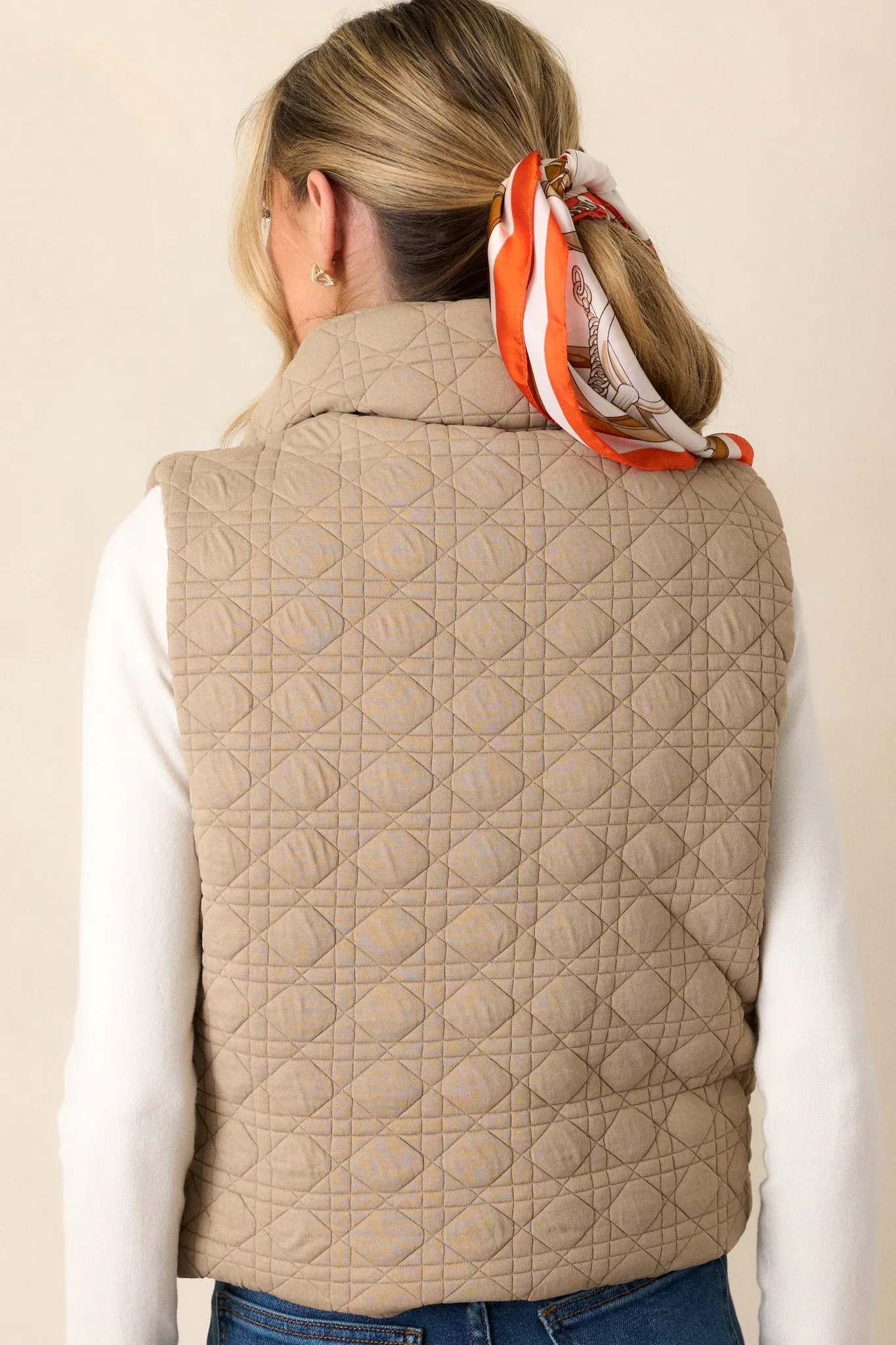 In Another Life Tan Quilted Zip-Up Vest