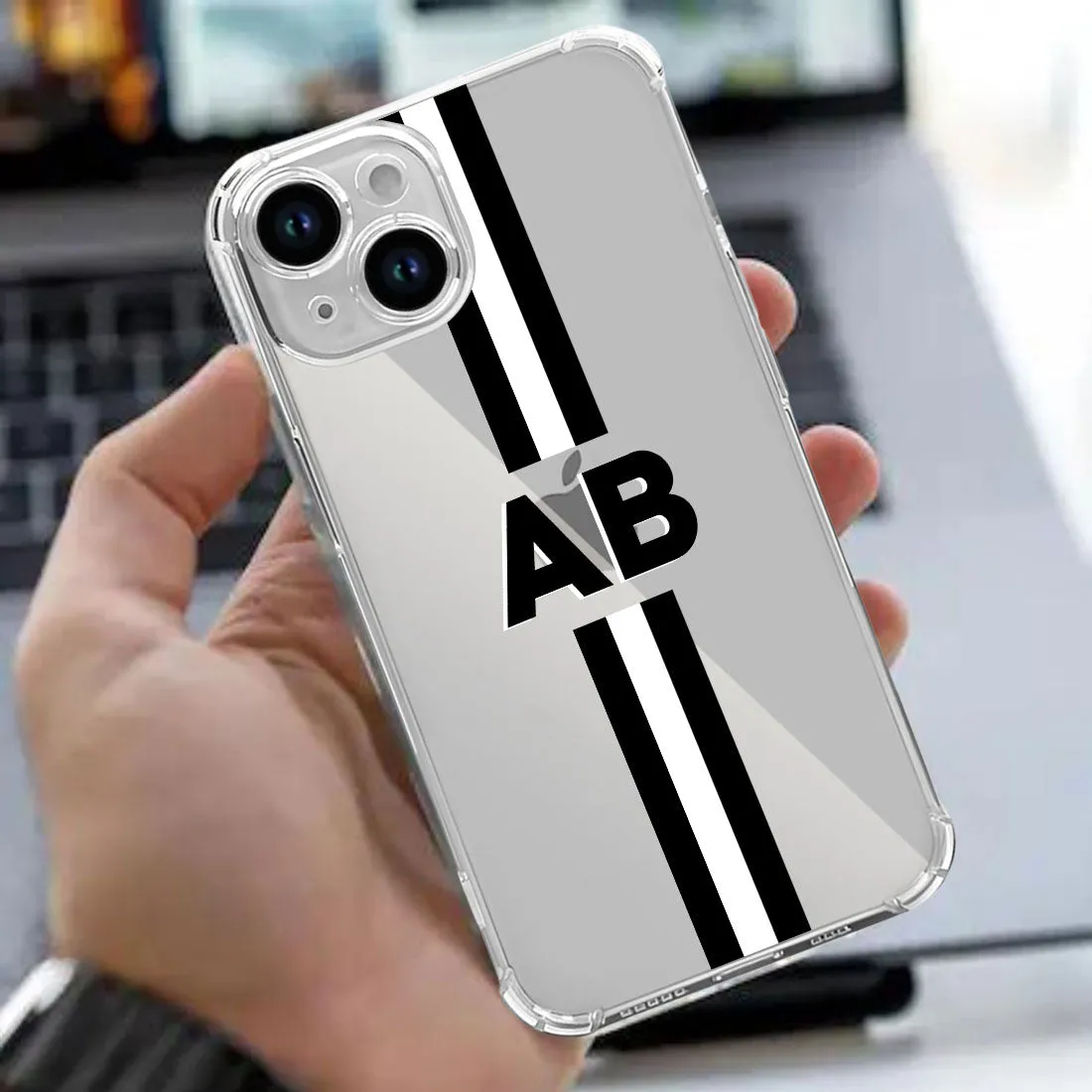 IPhone 15 Back Case with Personalized Initial Transparent Cover with Camera Protection