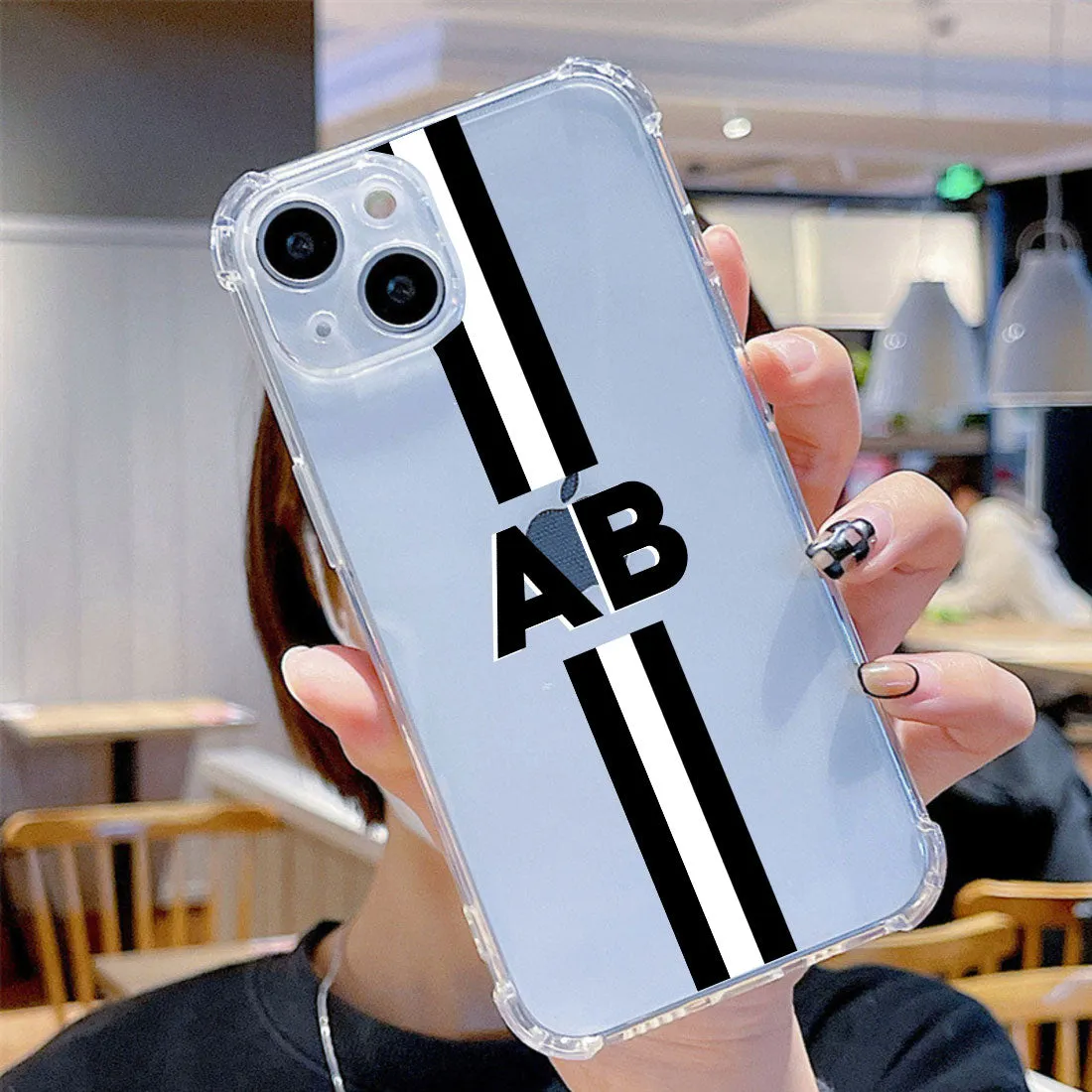 IPhone 15 Back Case with Personalized Initial Transparent Cover with Camera Protection