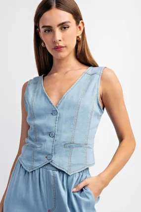 Jailani Denim Tencel Button Down Vest Top