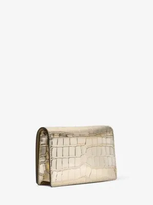 Jet Set Medium Metallic Crocodile Embossed Leather Crossbody Bag