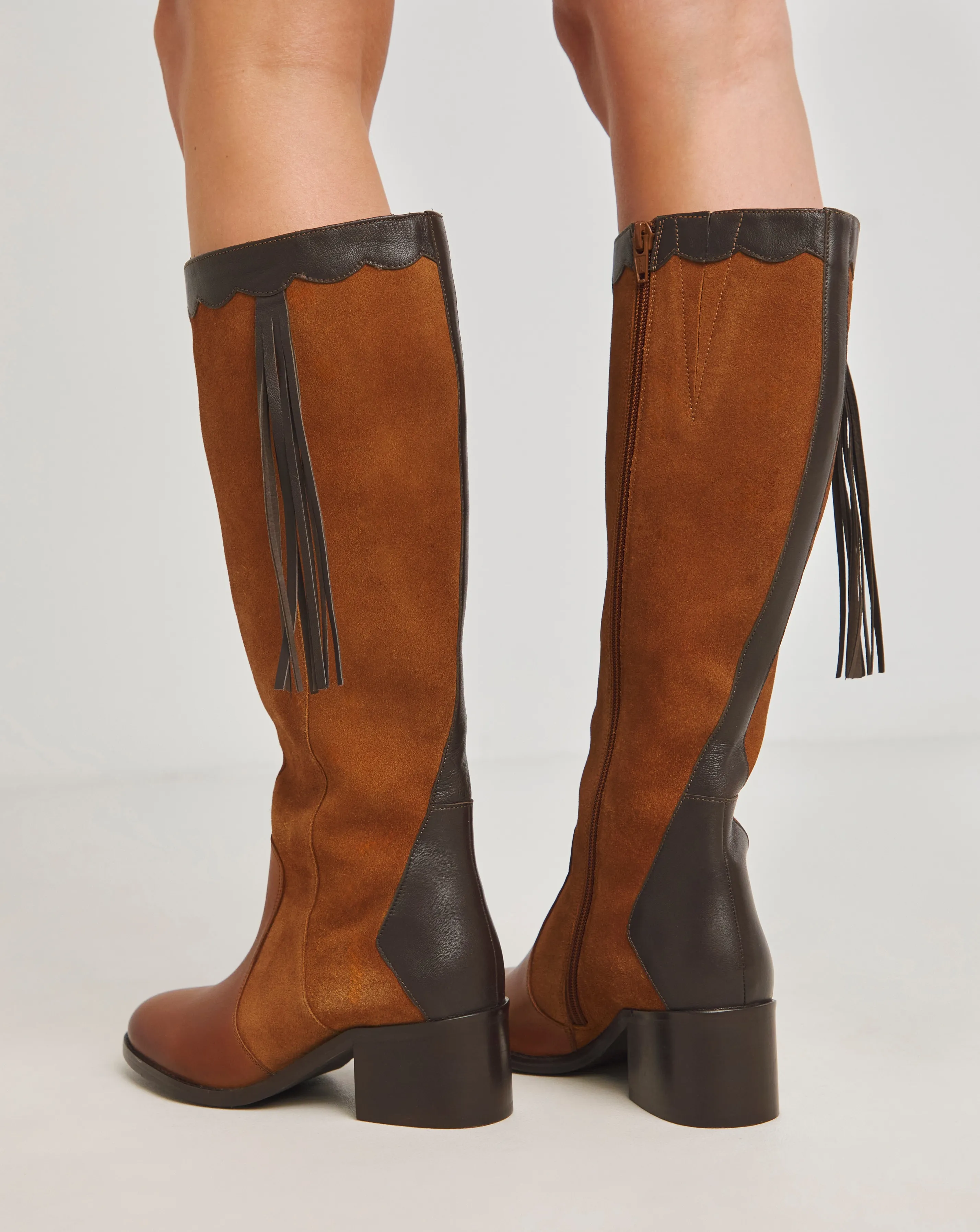 Joe Browns Knee High Riding Boot With Patch Work Detail E Fit Super Curvy Calf