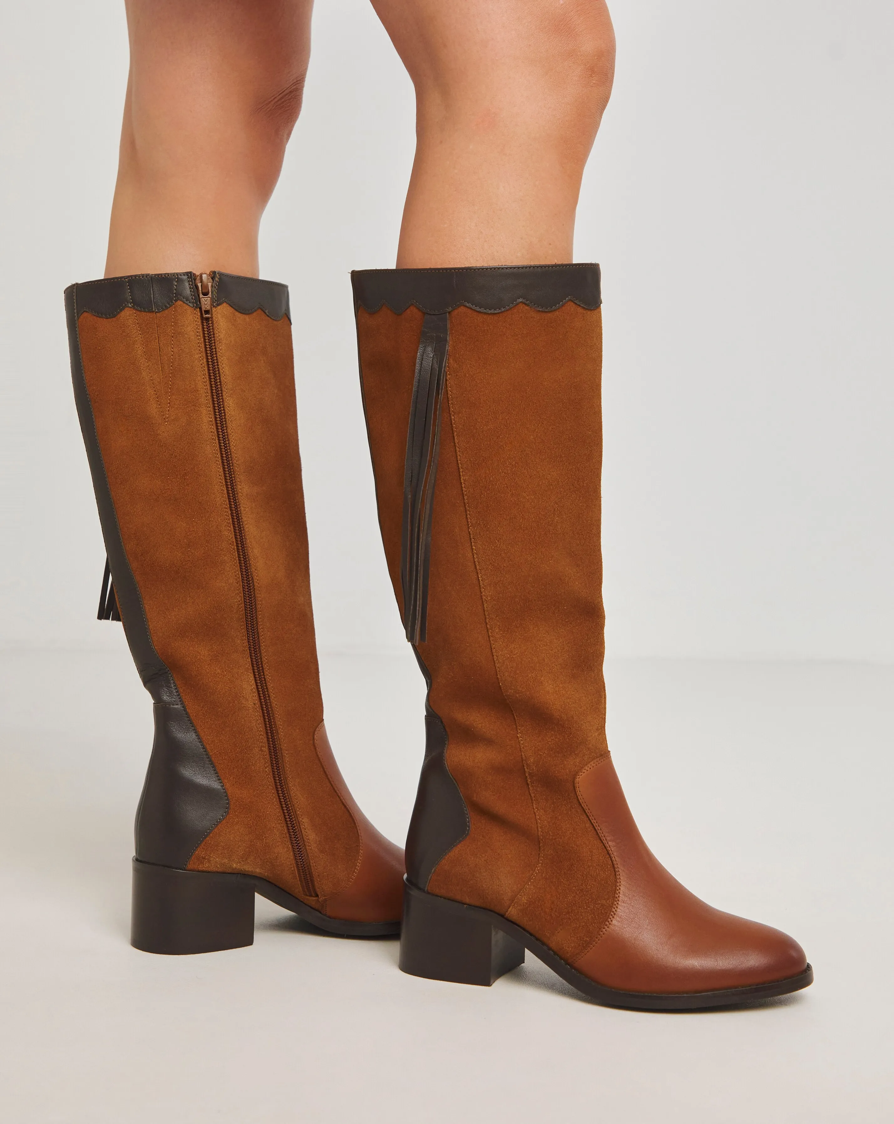 Joe Browns Knee High Riding Boot With Patch Work Detail E Fit Super Curvy Calf