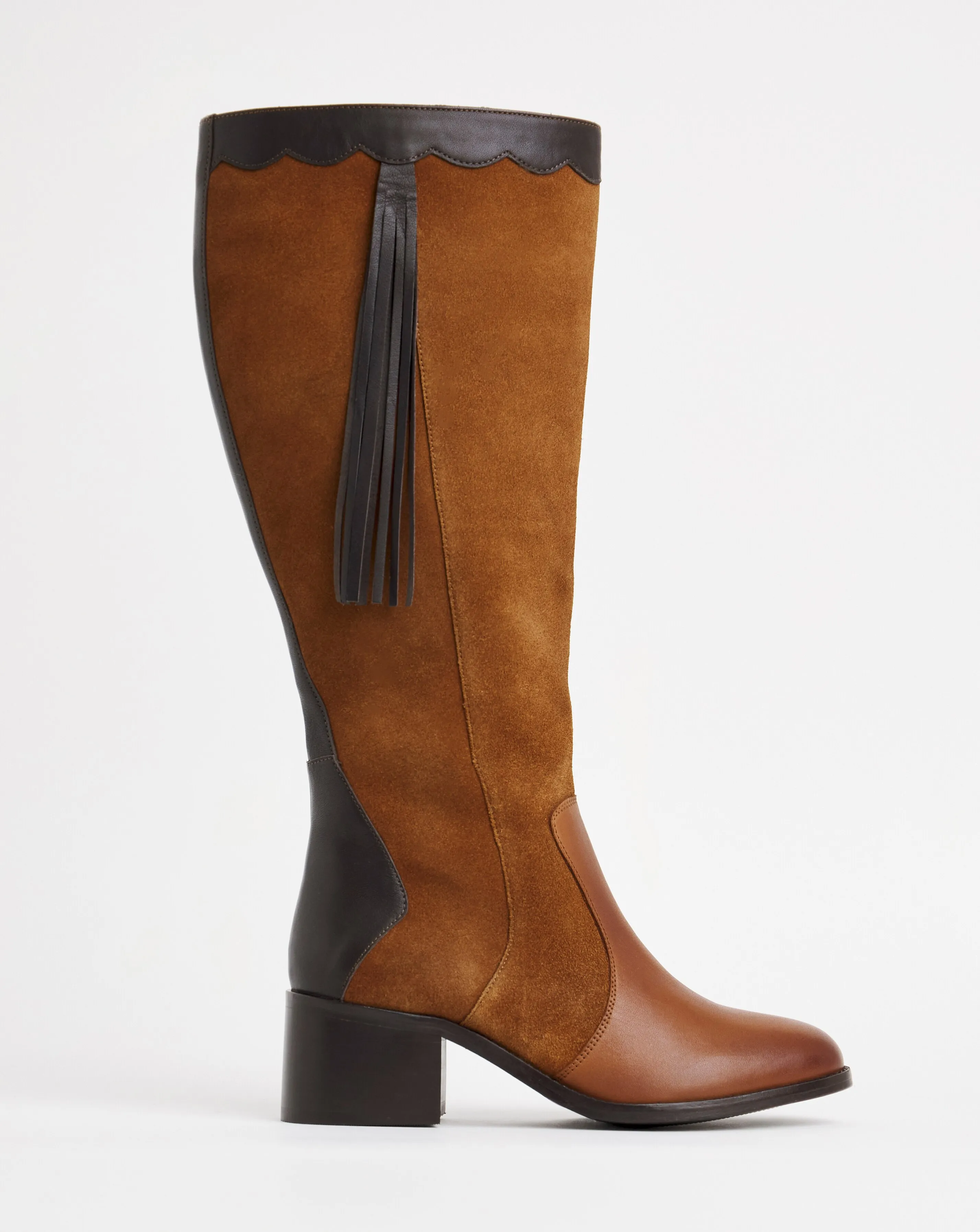 Joe Browns Knee High Riding Boot With Patch Work Detail E Fit Super Curvy Calf