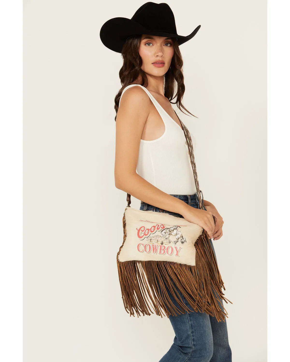 Keep It Gypsy Women's Maxine Coors Cowboy Cowhide Fringe Crossbody Bag