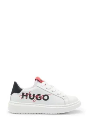 Kids' leather trainers with double logo