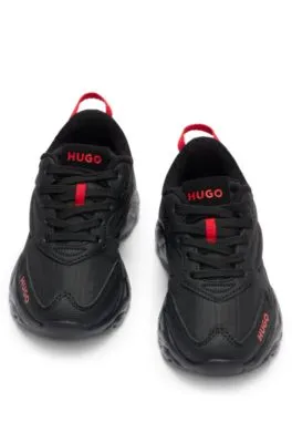 Kids' logo trainers in faux leather and ripstop fabric