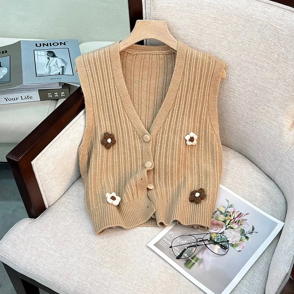 Knitted Cardigan Vest Women's Autumn 2023 New Women's Wear Waistcoat Vest Small Jacket Short Winter Top