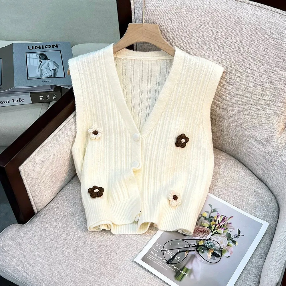 Knitted Cardigan Vest Women's Autumn 2023 New Women's Wear Waistcoat Vest Small Jacket Short Winter Top