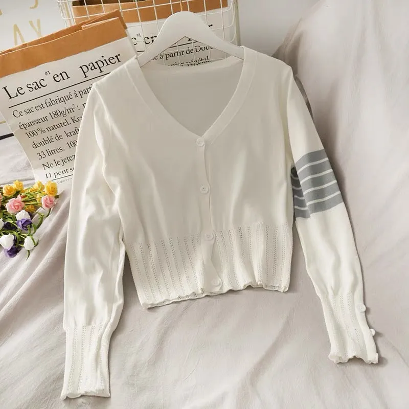 Korean style retro V-neck single-breasted long-sleeved sweater for women 2023 new slim fit, western style and versatile bottomin