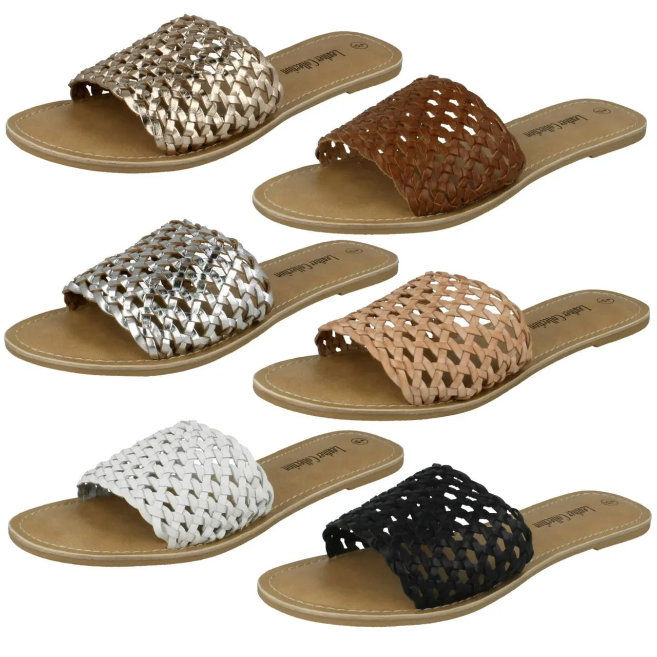 Ladies Leather Collection Flat Weave Mule Sandals