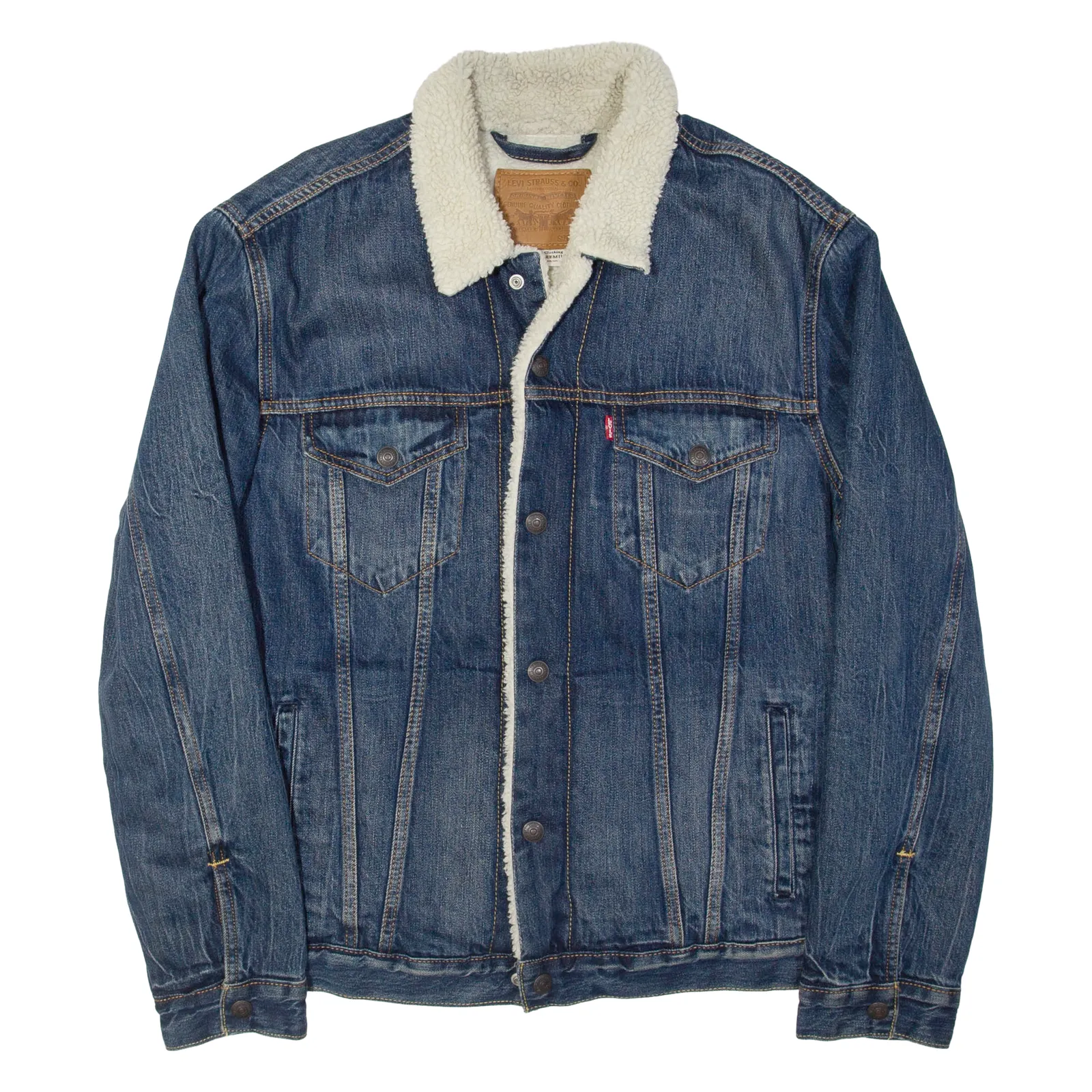 LEVI'S Big E Mens Sherpa Lined Denim Jacket Blue L