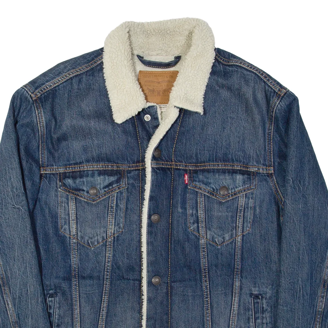 LEVI'S Big E Mens Sherpa Lined Denim Jacket Blue L