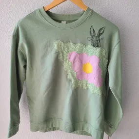 Light Green Sweatshirt with Quilt Piece and Bunny Print