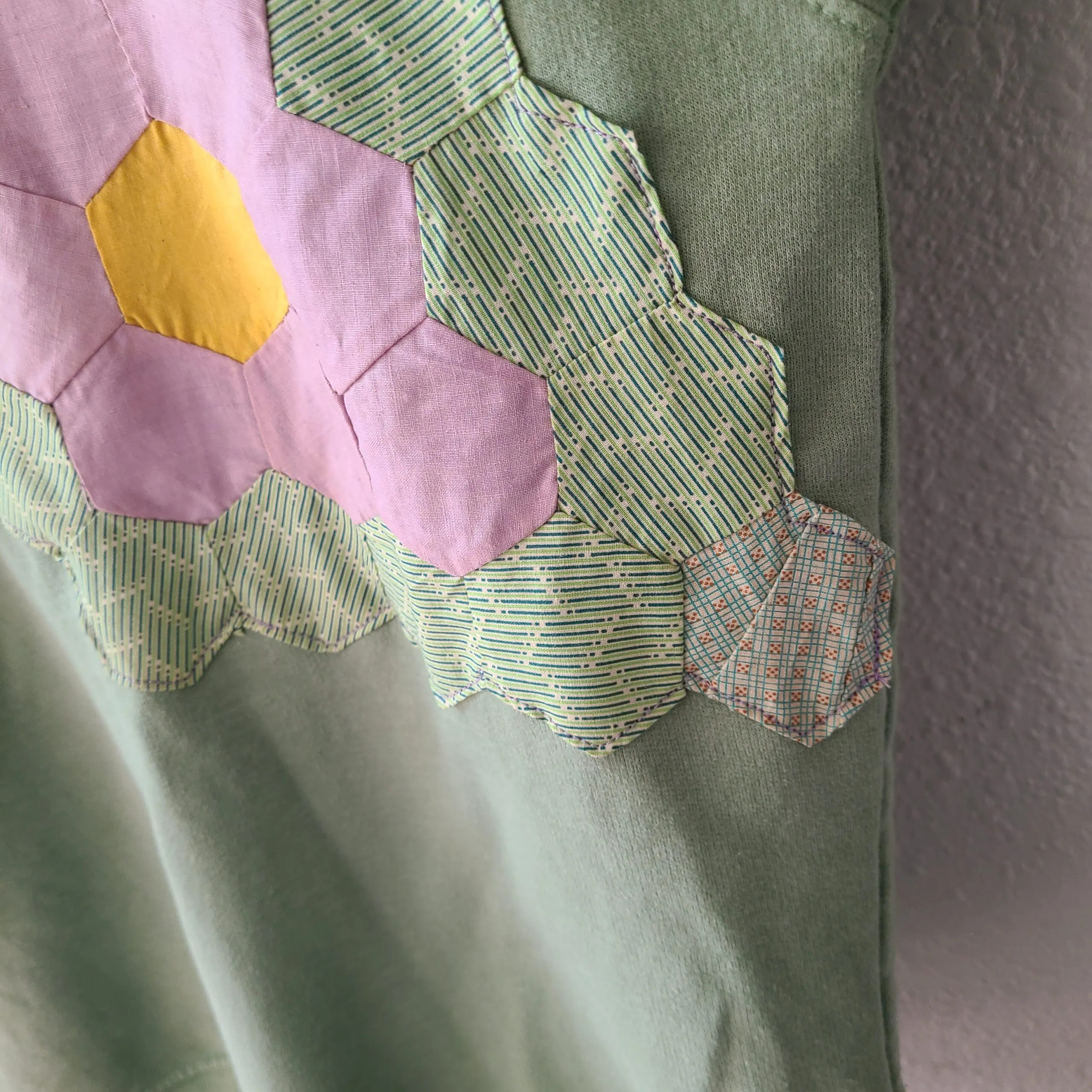 Light Green Sweatshirt with Quilt Piece and Bunny Print