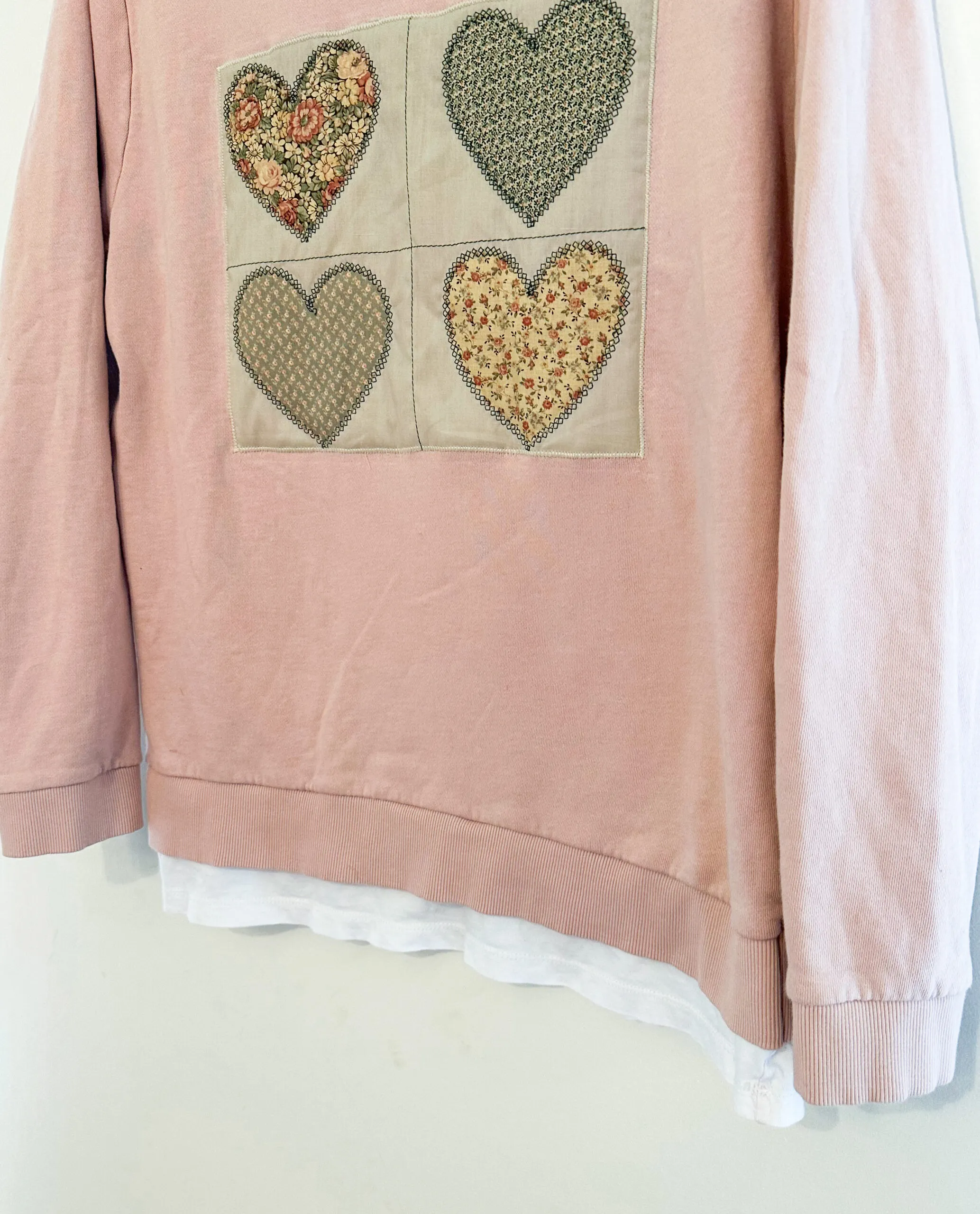 Light Pink Grandma Quilt Heart / Valentine Crewneck