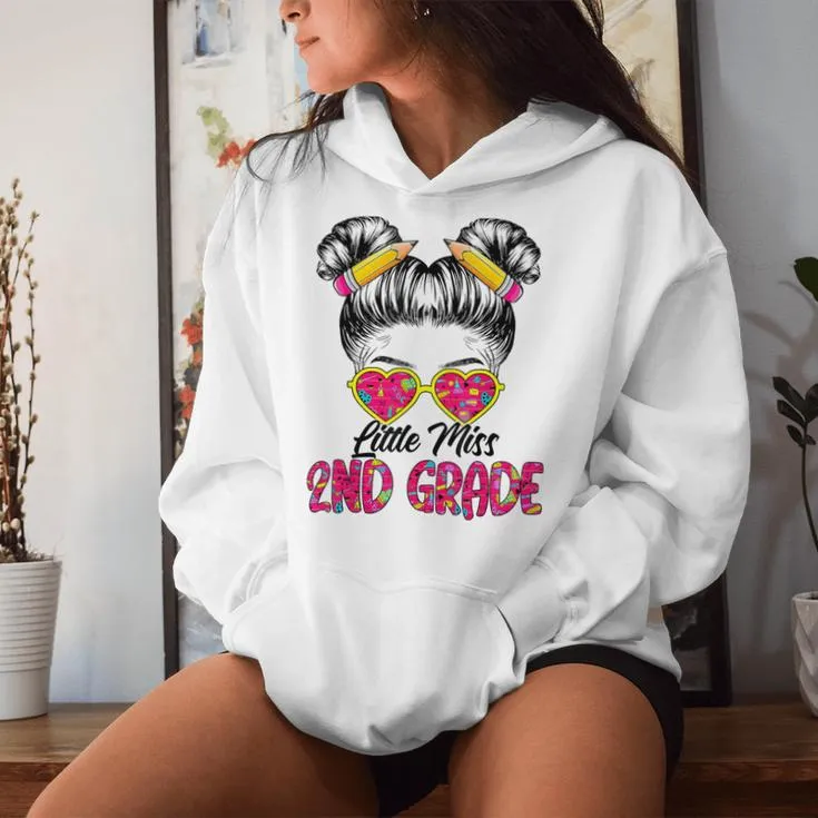 Little Miss Second 2Nd Grade Back To School Messy Bun Girls Women Hoodie