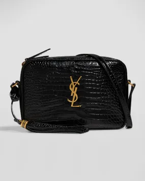 Lou Medium YSL Camera Bag with Tassel in Croc Embossed Leather