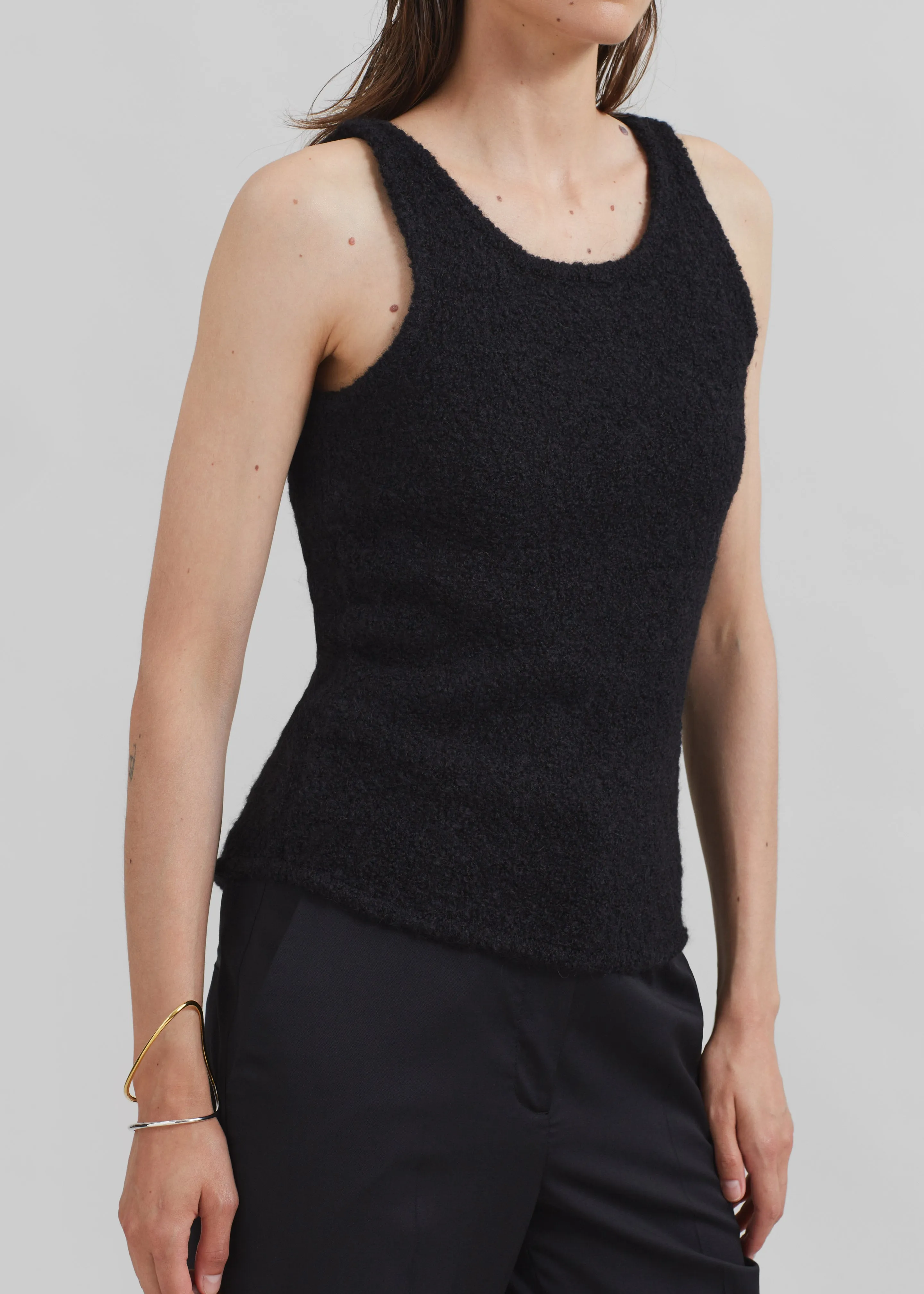 Low Classic Fluffy Sleeveless Knit Top - Black